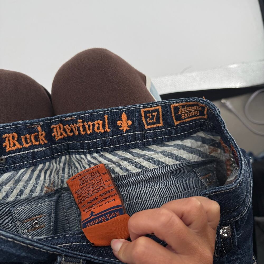 VTG y2k Women's Low Rise Rock Revival Johanna Dark Wash Denim Skinny Jeans Sz 27 - Picture 4 of 9